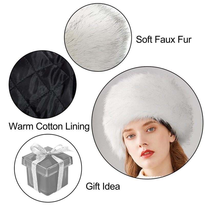 Lovful Winter Women Faux Fur Russian Cossack Style Hat Winter Hat,White - Image 5